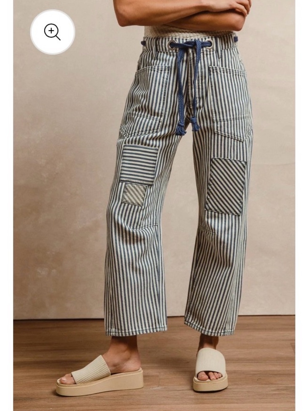 BiBi Black & White Striped Wide-Leg Pants with Drawstring